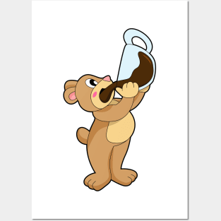 Bear with Coffee Cup Posters and Art